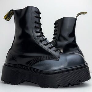 Vintage Dr. Martens MIE Black Metallic Silver Leather Envy Platform Boots UK 3